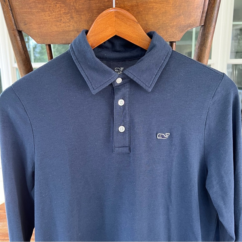 Vineyard Vines Big Boys Edgartown Long Sleeve Polo Shirt Navy Size Large 16